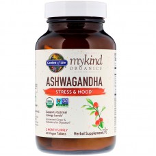 Ашваганда, Ashwagandha, Garden of Life, MyKind Organics, стресс и настроение, 60 таблеток Ашваганда, Ashwagandha, Garden of Life, MyKind Organics, стресс и настроение, 60 таблеток