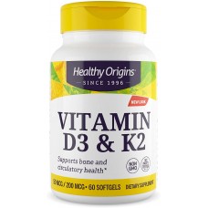 Витамин D3 и К2, Vitamin D3 + K2, Healthy Origins, 60 гелевых капсул Витамин D3 и К2, Vitamin D3 + K2, Healthy Origins, 60 гелевых капсул