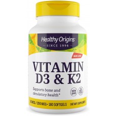 Витамин D3 и К2, Vitamin D3 + K2, Healthy Origins, 180 гелевых капсул Витамин D3 и К2, Vitamin D3 + K2, Healthy Origins, 180 гелевых капсул