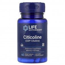Когніцин цитиколін, CDP-холін, Citicoline (CDP-Choline), Life Extension, 60 вегетаріанських капсул (250 мг на капсулу)