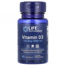 Вітамін D-3, Vitamin D3, Life Extension, 125 мкг (5000 МО), 60 гелевих капсул Вітамін D-3, Vitamin D3, Life Extension, 125 мкг (5000 МО), 60 гелевих капсул