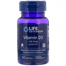 Витамин D-3, Vitamin D3, Life Extension, 5000 МЕ, 60 гелевых капсул Витамин D-3, Vitamin D3, Life Extension, 5000 МЕ, 60 гелевых капсул