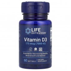 Вітамін D3, Vitamin D3, Life Extension, 175 мкг (7000 МО), 60 гелевих капсул Вітамін D3, Vitamin D3, Life Extension, 175 мкг (7000 МО), 60 гелевих капсул