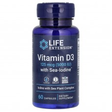 Вітамін D3, Vitamin D3, Life Extension, з йодом, 125 мкг (5000 МО), 60 капсул Вітамін D3, Vitamin D3, Life Extension, з йодом, 125 мкг (5000 МО), 60 капсул