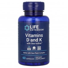 Вітамін D і К з йодом, Vitamins D and K with Sea-Iodine, Life Extension, 60 капсул Вітамін D і К з йодом, Vitamins D and K with Sea-Iodine, Life Extension, 60 капсул