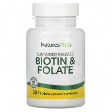 Фолиевая кислота и биотин, Biotin & Folic Acid, Nature's Plus, пролонгированного действия, 30 таблеток Фолиевая кислота и биотин, Biotin & Folic Acid, Nature's Plus, пролонгированного действия, 30 таблеток