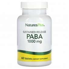 ПАБК, PABA, NaturesPlus, замедленного высвобождения, 1000 мг, 60 таблеток ПАБК, PABA, NaturesPlus, замедленного высвобождения, 1000 мг, 60 таблеток
