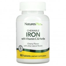 Железо с витамином C и травами, Chewable Iron, Nature's Plus, вишневый вкус, 90 таблеток Железо с витамином C и травами, Chewable Iron, Nature's Plus, вишневый вкус, 90 таблеток