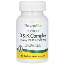 Витамины D и K, жевательный комплекс, Chewable D & K Complex, Nature's Plus, со вкусом ягод, 60 вегетарианских таблеток Витамины D и K, жевательный комплекс, Chewable D & K Complex, Nature's Plus, со вкусом ягод, 60 вегетарианских таблеток