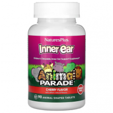 Витамины для детей с вишневым вкусом, Inner Ear, Children's Chewable, Nature's Plus, Animal Parade, 90 жевательных таблеток в форме животных Витамины для детей с вишневым вкусом, Inner Ear, Children's Chewable, Nature's Plus, Animal Parade, 90 жевательных таблеток в форме животных
