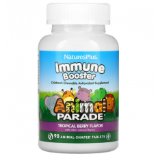 Укрепление иммунитета детям, Kids Immune Booster, Nature's Plus, Animal Parade, тропические ягоды, 90 жевательных таблеток в форме животных Укрепление иммунитета детям, Kids Immune Booster, Nature's Plus, Animal Parade, тропические ягоды, 90 жевательных таблеток в форме животных