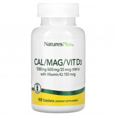 Кальций, магний, витамин D3 с витамином K2, Cal/Mag/Vit D3 with Vitamin K2, NaturesPlus, 90 таблеток Кальций, магний, витамин D3 с витамином K2, Cal/Mag/Vit D3 with Vitamin K2, NaturesPlus, 90 таблеток