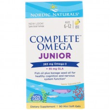 Рыбий жир для подростков, Complete Omega Junior, Nordic Naturals, от 6 до 12 лет, лимон, 283 мг, 90 мини капсул Рыбий жир для подростков, Complete Omega Junior, Nordic Naturals, от 6 до 12 лет, лимон, 283 мг, 90 мини капсул