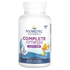 Рыбий жир для детей, Complete Omega, Nordic Naturals, от 6 до 12 лет, лимон, 180 мини гелевых капсул Рыбий жир для детей, Complete Omega, Nordic Naturals, от 6 до 12 лет, лимон, 180 мини гелевых капсул