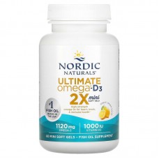 Рыбий жир с витамином D3, Ultimate Omega 2X, Nordic Naturals, лимон, 60 гелевых мини капсул Рыбий жир с витамином D3, Ultimate Omega 2X, Nordic Naturals, лимон, 60 гелевых мини капсул