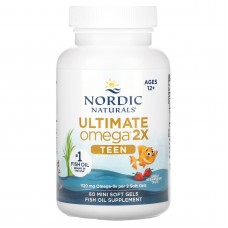 Омега для подростков, Teen, Ultimate Omega 2X, Nordic Naturals, от 12 лет, вкус клубники, 60 мини гелевых капсул Омега для подростков, Teen, Ultimate Omega 2X, Nordic Naturals, от 12 лет, вкус клубники, 60 мини гелевых капсул