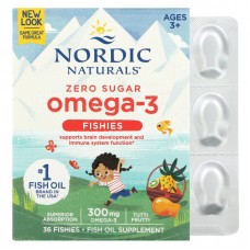 Рыбий жир для детей, Nordic Omega-3 Fishies, Nordic Naturals, фрукты, 300 мг, 36 желе Рыбий жир для детей, Nordic Omega-3 Fishies, Nordic Naturals, фрукты, 300 мг, 36 желе