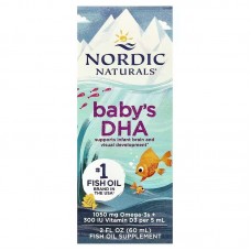 Рідкий риб'ячий жир для дітей + D3, Baby's DHA, Nordic Naturals, 60 мл Рідкий риб'ячий жир для дітей + D3, Baby's DHA, Nordic Naturals, 60 мл