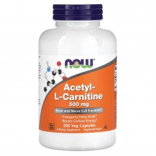 Ацетил карнитин, Acetyl-L Carnitine, Now Foods, 500 мг, 200 вегетарианских капсул Ацетил карнитин, Acetyl-L Carnitine, Now Foods, 500 мг, 200 вегетарианских капсул