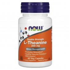 L-теанин, L-Theanine, Now Foods, двойная сила, 200 мг, 60 вегетарианских капсул L-теанин, L-Theanine, Now Foods, двойная сила, 200 мг, 60 вегетарианских капсул