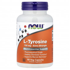 Тирозин, L-Tyrosine, Now Foods, додаткова сила, 750 мг, 90 вегетаріанських капсул