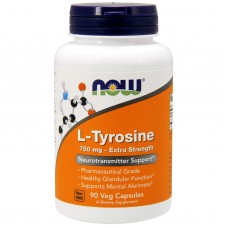 Тирозин, L-Tyrosine, Now Foods, дополнительная сила, 750 мг, 90 вегетарианских капсул