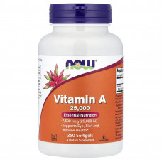 Вітамін А, Vitamin A, Now Foods, 7500 мкг (25000 МО), 250 гелевих капсул