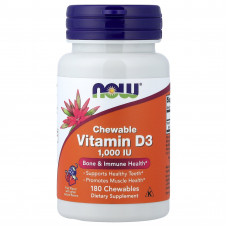 Вітамін D-3, Vitamin D-3, Now Foods, смак фруктів, 1000 МО, 180 жувальних таблеток
