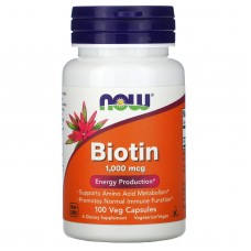 Биотин, Biotin, NOW Foods, 1000 мкг, 100 вегетарианских капсул Биотин, Biotin, NOW Foods, 1000 мкг, 100 вегетарианских капсул