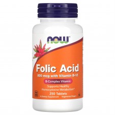 Фолиевая кислота и витамин В-12, Folic Acid Vitamin B-12, Now Foods, 800 мкг, 250 таблеток