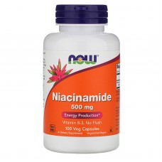 Ниацинамид, витамин В-3, Niacinamide, NOW Foods, 500 мг, 100 вегетарианских капсул