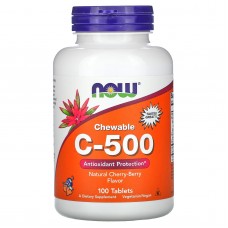 Витамин С-500,  Chewable C-500, NOW  Foods, вишневый и ягодный вкус, 100 жевательных таблеток Витамин С-500,  Chewable C-500, NOW  Foods, вишневый и ягодный вкус, 100 жевательных таблеток