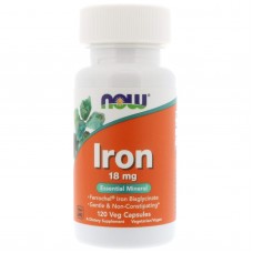 Железо, Iron, NOW Foods, 18 мг, 120 вегетарианских капсул