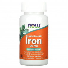 Залізо, Iron, Now Foods, подвійна сила, 36 мг, 90 вегетаріанських капсул