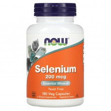 Селен, Selenium, Now Foods, 200 мкг, 180 вегетарианских капсул