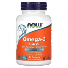 Омега-3 рыбий жир, Omega-3 Fish Oil, NOW Foods,  1000 мг, 180 ЭПК/ 120 ДГК, в кишечнорастворимой оболочке, 90 гелевых капсул