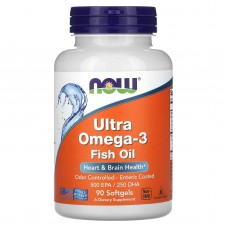 Супер омега 3, Ultra Omega-3, Now Foods, 500 EPA/250 DHA, 90 капсул с кишечнорастворимой оболочкой