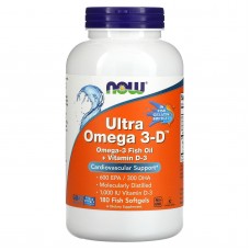 Омега 3-D Ультра, Omega 3-D, 600 EPA/300 DHA NOW Foods, 180 рыбных гелевых капсул