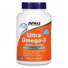 Омега-3 ультра, Ultra Omega-3, Now Foods, 500 ЭПК/ 250 ДГК, 180 рыбных гелевых капсул