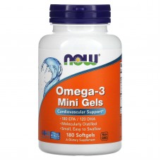Омега-3, Omega-3 Mini Gels, Now Foods, 180 ЭПК/ 120 ДГК, 180 гелевых капсул