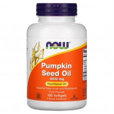 Тыквенное масло, Pumpkin Seed Oil, NOW Now Foods, 1000 мг, 100 гелевых капсул (500 мг в одной гелевой капсуле)