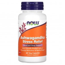 Ашвагандха, Ashwagandha Stress Relief, Now Foods, для снятия стресса, 60 вегетарианских капсул Ашвагандха, Ashwagandha Stress Relief, Now Foods, для снятия стресса, 60 вегетарианских капсул