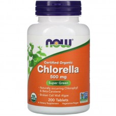 Хлорелла, Chlorella, NOW Foods, сертифицированная, органическая, 500 мг, 200 таблеток