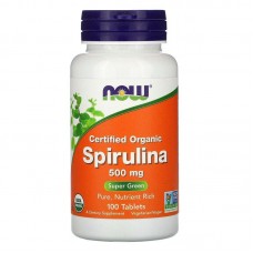 Спирулина, Spirulina, Now Foods, сертифицированная, органическая, 500 мг, 100 таблеток