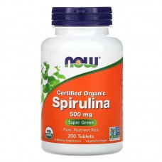 Спирулина, Spirulina, Now Foods, сертифицированная, органическая, 500 мг, 200 таблеток