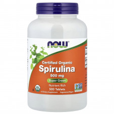 Спіруліна, Spirulina, NOW Foods, сертифікована, органічна, 500 мг, 500 таблеток Спіруліна, Spirulina, NOW Foods, сертифікована, органічна, 500 мг, 500 таблеток