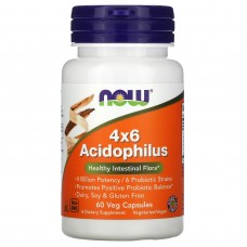 Пробиотики, 4x6 Acidophilus, Now Foods, 60 растительных капсул