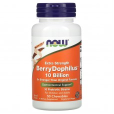 Пробиотики Дофилус, Berry Dophilus, Now Foods, экстра сила, вкус ягод, 50 жевательных таблеток