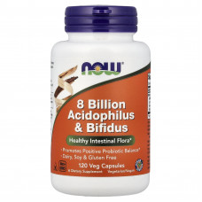 Пробіотик, Acidophilus & Bifidus, NOW Foods, 8 млрд КУО, 120 вегетаріанських капсул