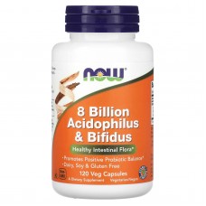 Пробиотики, Acidophilus & Bifiduss, NOW Foods, 8 млрд КОЕ, 120 вегетарианских капсул